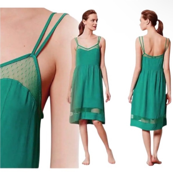 Anthropologie Silky Slip Dress Nightie Medium 6 8 Blue Mesh Inserts GR8 GIFT NWT - Picture 3 of 16